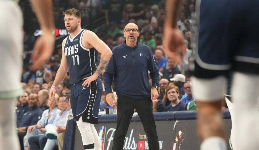 DALLAS, TX - JUNE 14: Head Coach Jason Kidd of the Dallas Mavericks looks on during the game against the Boston Celtics during Game 4 of the 2024 NBA Finals on June 14, 2024 at the American Airlines Center in Dallas, Texas. NOTE TO USER: User expressly acknowledges and agrees that, by downloading and or using this photograph, User is consenting to the terms and conditions of the Getty Images License Agreement. Mandatory Copyright Notice: Copyright 2024 NBAE (Photo by Jesse D. Garrabrant/NBAE via Getty Images)